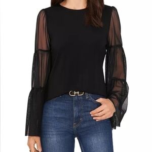 Vince Camuto Tulle-Sleeve black Top New with tag retails $79